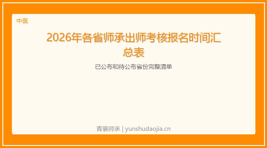 2026年各省师承出师考核报名时间汇总表：已公布和待公布省份完整清单